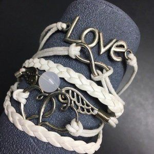 White Harry Potter Bracelet Quidditch Ball Wings Love Braided Cord Silver Hearts